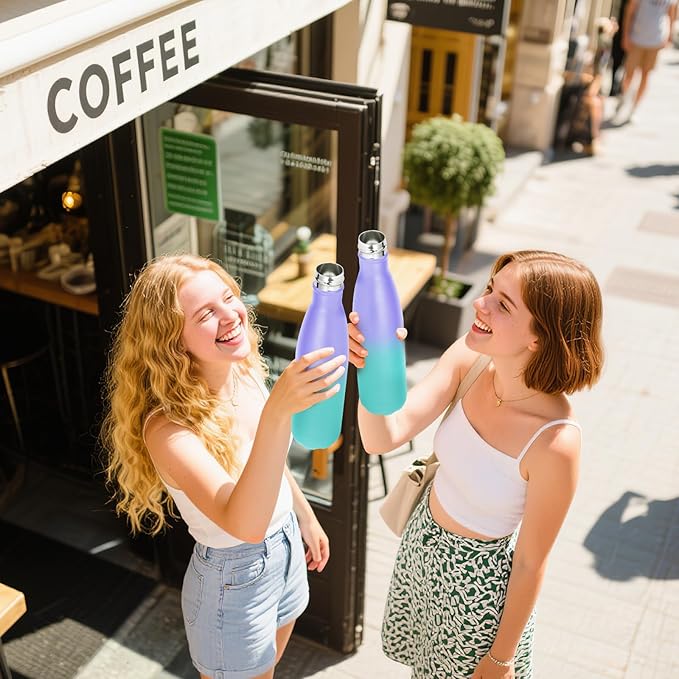 Volhoply 25oz Insulated Water Bottle 1/2/4 Pack, Double Wall Stainless Steel Vacuum Bottles, Keeps Cold & Hot, BPA Free Leak Proof Bottles (Purple Green,1 Pack)