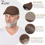 2 Pack Men's Mesh Cap Breathable Summer Newsboy Hat Adjustable Beret Ivy Cap Irish Cabbie Driving Hunting Hats