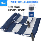 Sfee 2 in 1 Microfiber Beach Towel, Quick Dry Towel Camping Towel Travel Towel Super Absorbent Compact Lightweight Sports Gym Towels Set for Beach, Gym, Hiking, Pool, Backpacking, Bath, Yoga