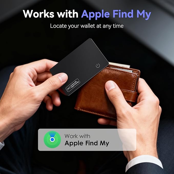 Wallet Tracker Card Air-Tag - Work with Apple Find My (iOS only), 0.07in Slim Tracking Card, IP68 Waterproof Bluetooth Tracker Finder, Apple MFi Certified, Item Locator for Luggage, Passports, Purse