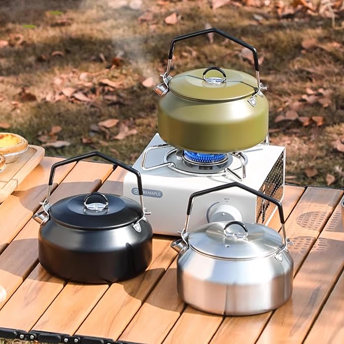 Camping Kettle Camp Tea Coffee Pot, 1L Stainless Steel Outdoor Campfire Camp kettle, Portable Lightweight Teapot Fast Heating Boiling Water, Ideal for Hiking Picnic Travel, Green