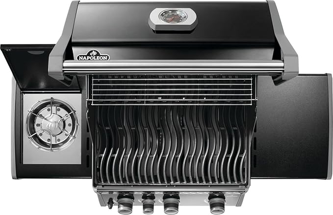 Napoleon Rogue 425 Propane Gas Grill with Range Side Burner, Black, 3 Stainless Steel Main Burners, Durable Grilling Power