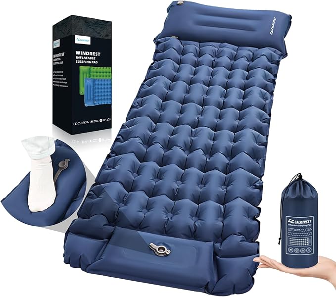 Sleeping Pad for Camping, 4in Thick Insulated Sleeping Pad for Winter, Ultralight Inflatable Camping Mattress with Adjustable Pillow, Compact Built-in Foot Pump Sleeping Mat for Backpacking