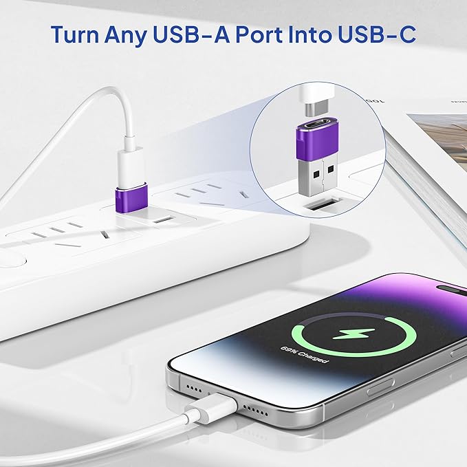 Elebase for Apple Watch SE 3 Adapter,USB to USB C Adaptor 4 Pack,Type C Female to USB A Male Charger Connector for iWatch 11 10,iPhone 16 15 Plus Pro Max,iPad 8 8th 9 9th 10th Air 4th 5 5th Mini 6 6th