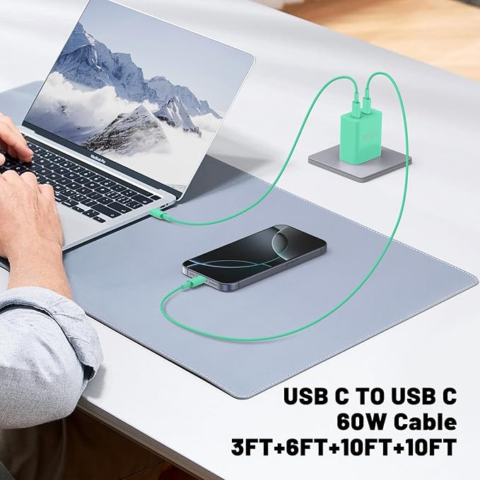 QZIIW iPhone 16 15 Pro Max Charger Fast Charging,45W Dual Port USB C Fast Charger Block [2-Pack] & Extra Long 60W 3/6/10/10FT USB C Cable - PD Quick Adapter 3.0 for iPhone 16 15/16 15Pro/16 15 Plus.