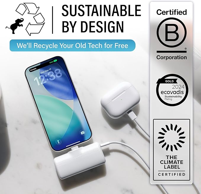 Nimble Bump 5K 20W Fast Charging Portable Charger with Foldable Built-in USBC Connector, Mini Travel Power Bank Battery Pack Compatible with iPhone, Samsung Galaxy, iPad, & USB-C Devices (Blue)