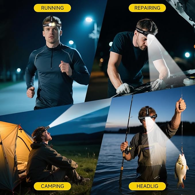 iToncs Rechargeable Headlamp Super Bright High Lumens, 6Pack LED Head Lamp with 5 Modes, 120° Adjustable Head Lights for Forehead, Waterproof Hard Hat Headlamp for Adults Camping Hunting Hiking