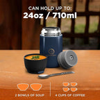 ENERGIFY Vacuum Insulated Food Jar. Large 24oz Bowl incl. Folding Spoon, Cup. Wide Mouth Keep Hot & Cold Drinks Soup Lunch Container for Adults. BPA-Free Stainless Steel, Leak Prooff Velvet blue