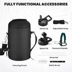 Insulated Water Bottle 64 oz, Triple Wall Vacuum Stainless Steel (Cold for 48 Hrs), Leak Proof & Non-BPA, Half Gallon Water Flask Jug with Paracord Handle & Straw Spout Lids, Dark Green