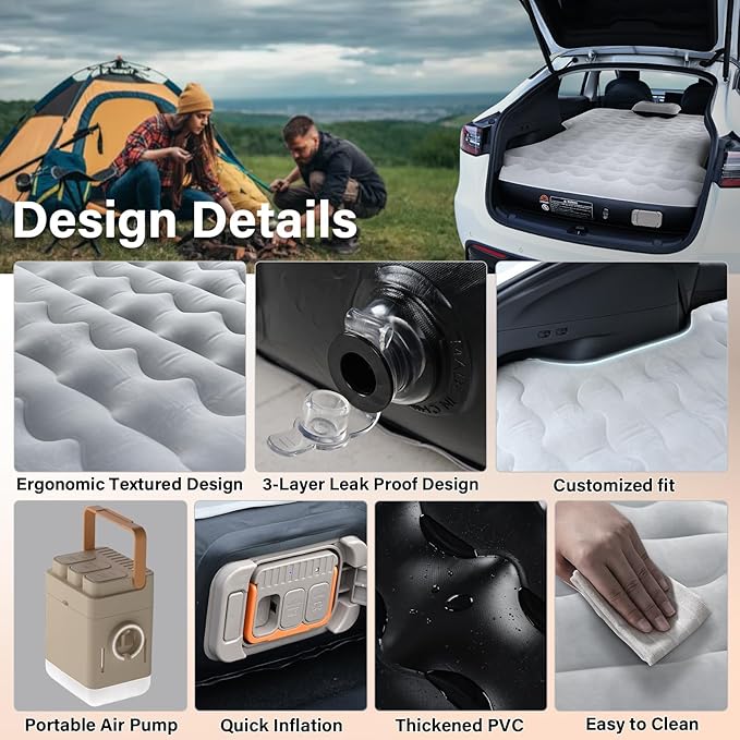 Coverado Car Air Mattress for Tesla Model Y, Self Inflating Car Sleeping Pad with Wireless Air Pump, 7" Thickened Tesla Model Y Mattress, Comfort Flocking Camping Bed, Model Y Accessories 2025-2021