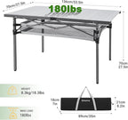 KingCamp Folding Camping Table, Aluminum Roll-Up Camp Table, Large Foldable Table for 6-8 Person, Outdoor Portable Tables with Carry Bag, 180 LBS Heavy Duty Load (Silver+Mesh：53.5"x27.5")