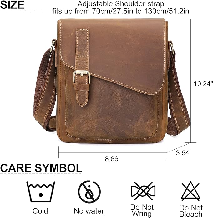 Augus Men's Leather Messenger Bag Shoulder Crossbody Backpack Bags Purse for Women Vintage Anti-Theft Waterproof Casual