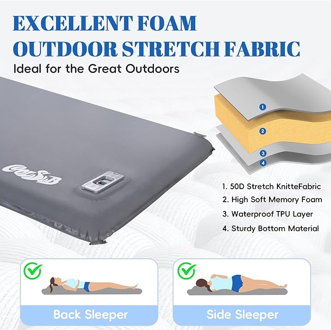 Camping Sleeping Pad Self Inflating Sleeping Pad with Electric Pump, 3.2" Ultra-Thick Memory Foam Sleeping Mat with Pillow, Camping Mattress Compact for Backpacking Hiking Traveling