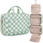 BAGSMART Toiletry Bag Travel Bag with Hanging Hook, Water-resistant Makeup Cosmetic Bag Travel Organizer for Accessories, Shampoo, Full-size Container, Toiletries (Green Checkerboard, Large)