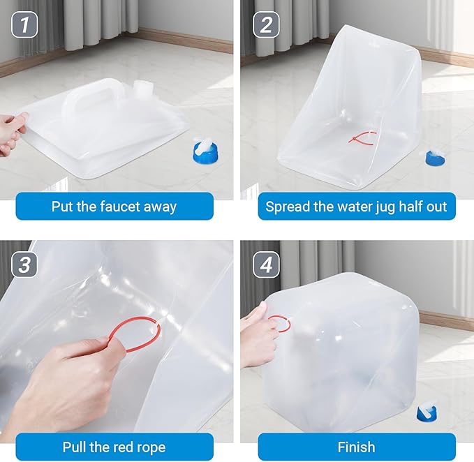 2 Pack Collapsible Water Container with Spigot, Foldable Cube Water Jugs Portable Water Storage for Outdoors Camping Hiking Disaster Preparedness & Survival Gear 1.4/2.6/4/5.3 Gallon