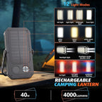 LED Camping Lantern Rechargeable, 10000mAh Portable Camping Lights up to 120+ Hours, 12 Light Modes, Dimmable, LCD Digital Display, Waterproof, Camping Essentials for Power Outages, 4 Packs