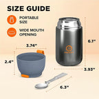 ENERGIFY Vacuum Insulated Food Jar. Large 24oz Bowl incl. Folding Spoon, Cup. Wide Mouth Keep Hot & Cold Drinks Soup Lunch Container for Adults. BPA-Free Stainless Steel, Leak Proof Grey