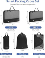 WANDF 7 Set Compression Packing Cubes for Travel, Shirt Folder for Wrinkle-Free, Suitcase Organizer Bags Set for Carry-On Checked Luggage Duffle Bag Women Men(Black)