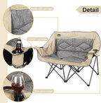 Northroad Folding Loveseat Camping Chair Portable Double Duo Full Padded Garden Chair for 2 Person Sofa w/ 2 Cup Holder,Wine Glass Holder,Mesh Storage,Support 600lbs for Picnic Beach Travel (Beige)