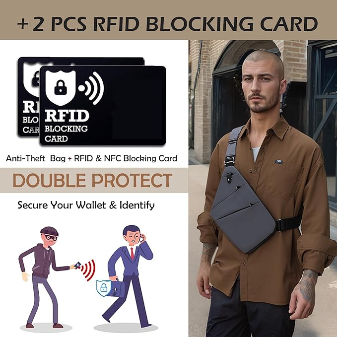 Anti Theft Crossbody Bags for Women Men, Multi-Pocket Shoulder Bag, Slim Sling Purse with 2 RFID Blocking Card (Right Shoulder-Purple)