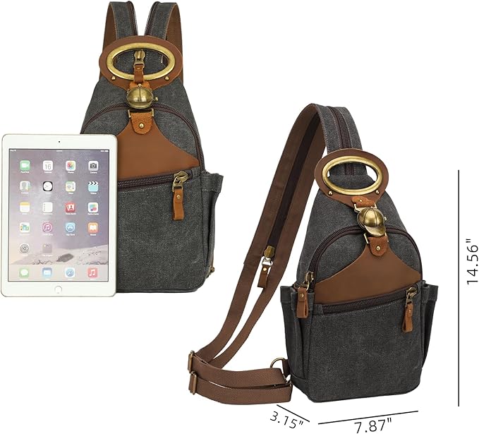 KouLi Buir Canvas Sling bag,Small Crossbody Backpack,Convertible Chest Bag Casual Daypack For Outdoor Cycling Hiking Travel (B3611-Black-N)