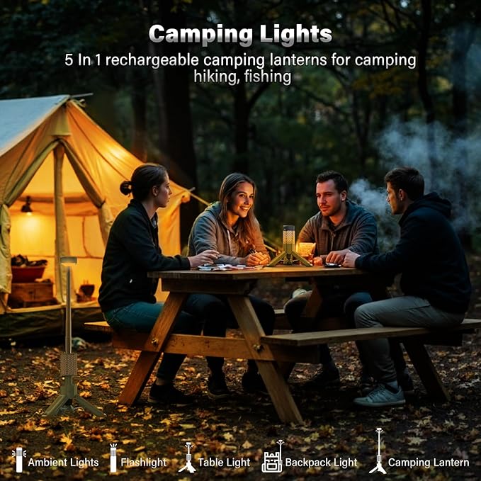 Telescopic Camping Light - 10500mAh Rechargeable Camping Lantern with Storage Bag, Dimmable Magnetic Tent Lamp, Waterproof Camping Lights Outdoor Emergency Lights for Home Power Outage, Hiking -Green