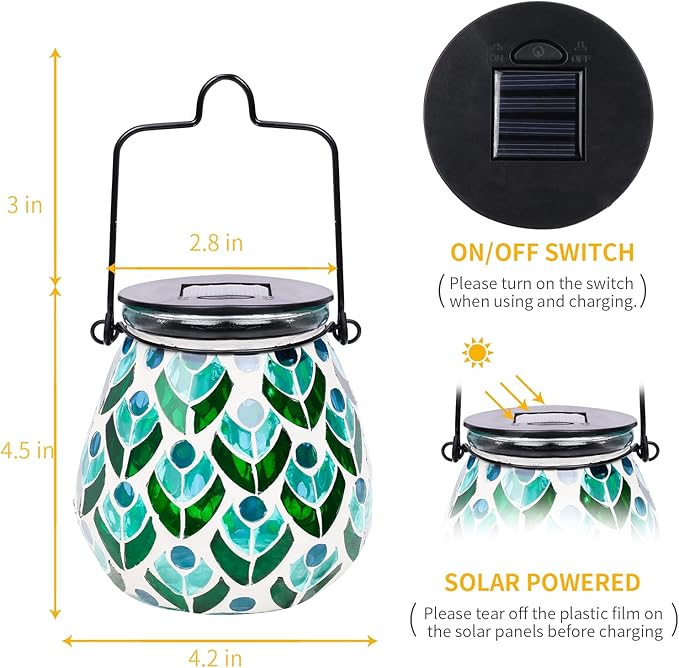 Afirst Mosaic Solar Lanterns Outdoor - Glass Hanging Solar Lights Hollow Out Waterproof Table Lamp Outdoor Decorative for Garden, Patio, Holiday Party Outdoor Decoration