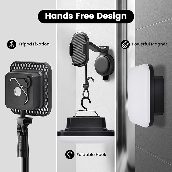 Rechargeable Tent Light, 5 Light Modes & Stepless Dimming, with Magnetic Base & Hook, IP65, Electric Lantern for Camping/Outdoor/Home/Hiking.