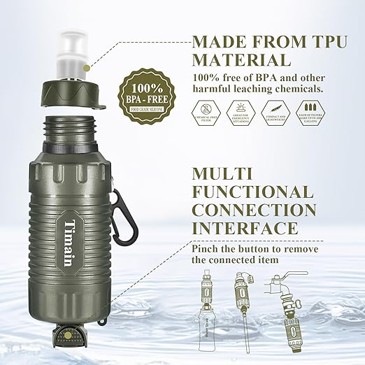 2 Pack Timain Portable Personal Water Filter Straw,Water Purifier Survival for Emergency Preparedness,Outdoor Activities,Travel,Camping, Hiking,Fishing,Hunting.