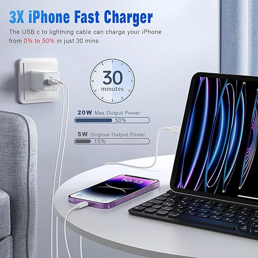 USB C to Lightning Cable [Apple MFi Certified] 2Pack 6FT iPhone Fast Charger Cable Power Delivery Type C Charging Cord Compatible with iPhone 14 13 12 11 Pro Max X XS XR 8 7 6s Plus SE，White