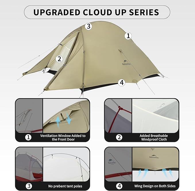 Naturehike Cloud-Up 2 Person Tent Lightweight Backpacking Tent with Footprint - Free Standing Ultralight Camping Hiking Backpack Tents Two Person Tent