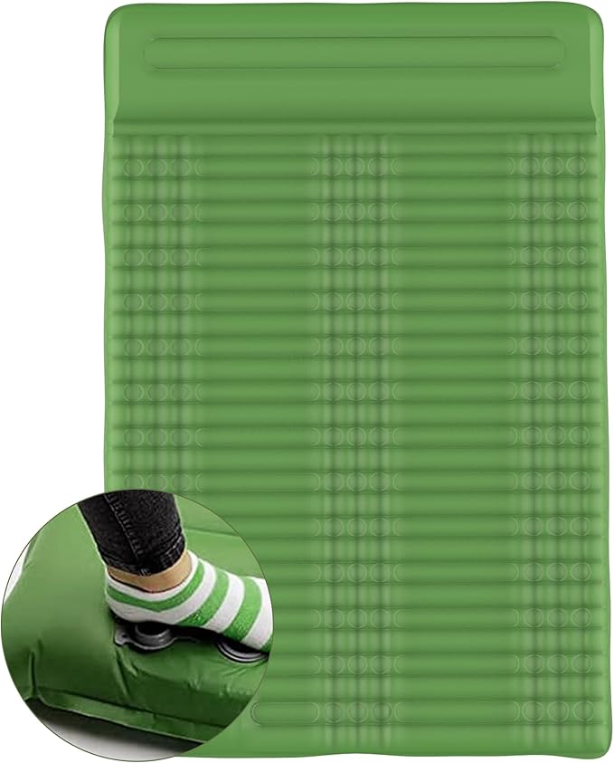 Double Self-Inflating Camping Mattress, with Pillow and Built-in Foot Pump, Comfortable & Portable for Backpacking, Hiking and Camping with Portable Storage Bag