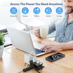 Travel Charger for Multiple Devices, Flat Plug Power Strip 3ft Adapter Extension Cord, 3 AC Outlets, 2 USB & 1 Fast Charging USB-C, No Surge Cruise Approved, Portable Power Strip