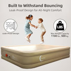 Queen Air Mattress with USB Rechargeable Built-in Pump, Wireless Inflatable Airbed, FlexWeave Tech for 1100 lbs Ultra Firm Support, Portable for Home & Camping, Leak Proof Design, Carry Bag