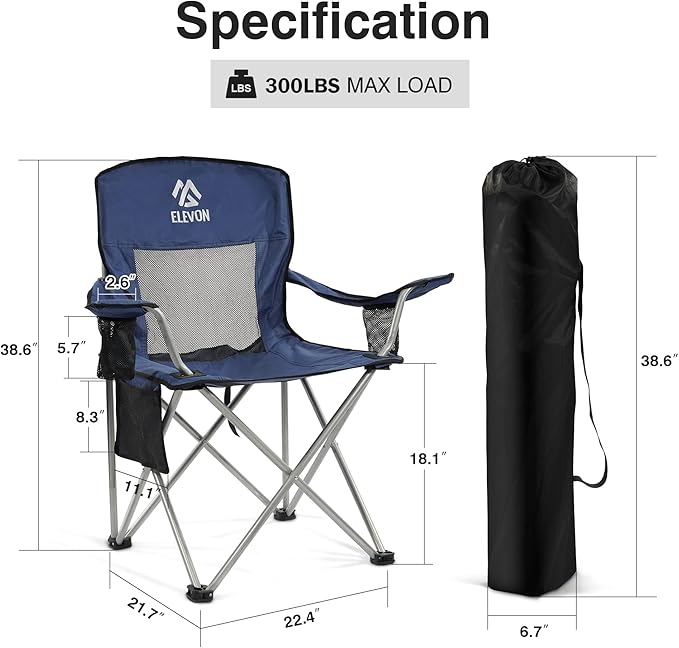 Camping Chair, Portable Folding Outdoor Chair with Arms, Cup Holder and Carry Bag