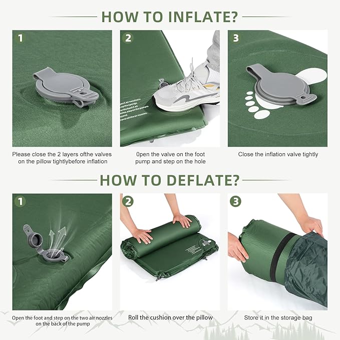 Memory Sleeping Pad, 3.1" Ultra-Thick Foam Sleeping Mats for Camping, Easy Inflate&Deflate,9.5 R-Value Insulated Camping Mattress Pad with Pillow, for Car Travel Tent