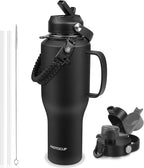 Water Bottle 40oz, Insulated Water Bottle with Handle & Straw Lids, Stainless Steel Water Bottles Fits in Any Car Cup Holder, Travel Cup Double Wall BPA-Free Leak-proof to Keep Cold &Hot