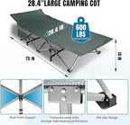 Camping Folding Cot with Mattress for Adults with 600lbs Max Load, Heavy Duty 28" Wide Portable Sleeping Camp Cot with Carry Bag for Home, Office, Travel - Black