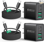 40W USB C Charger Cube, 2Pack 4-Ports Wall Plug Fast Charging Block with 6FT USBC to USBC Cord, Multiport Brick Type C Box Compatible with iPhone 16/15, Samsung S25 S24 S23, iPad, Cellphones Charger