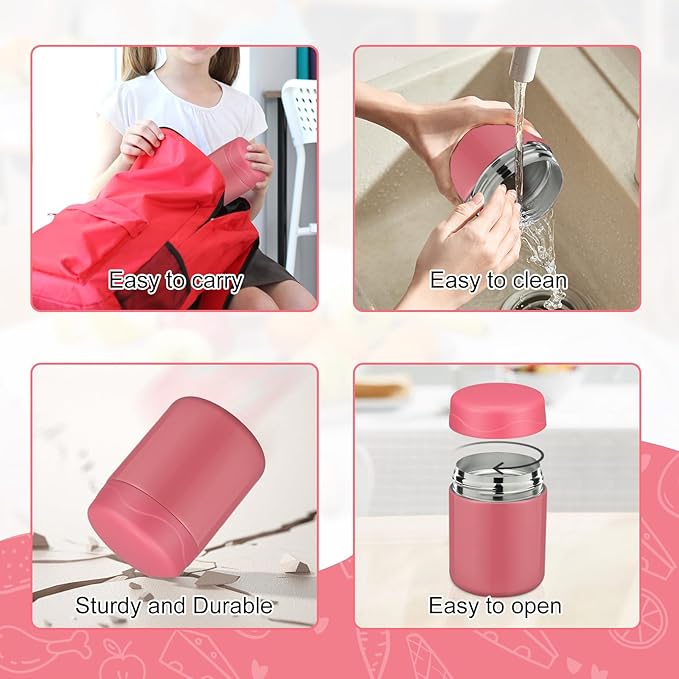 12oz 2 Pack Insulated Food Jar Set for Kids Soup Thermo Hot Food Lunch Container Wide Mouth Leak Proof Stainless Steel Vacuum Bento Box for School Office Travel Outdoors