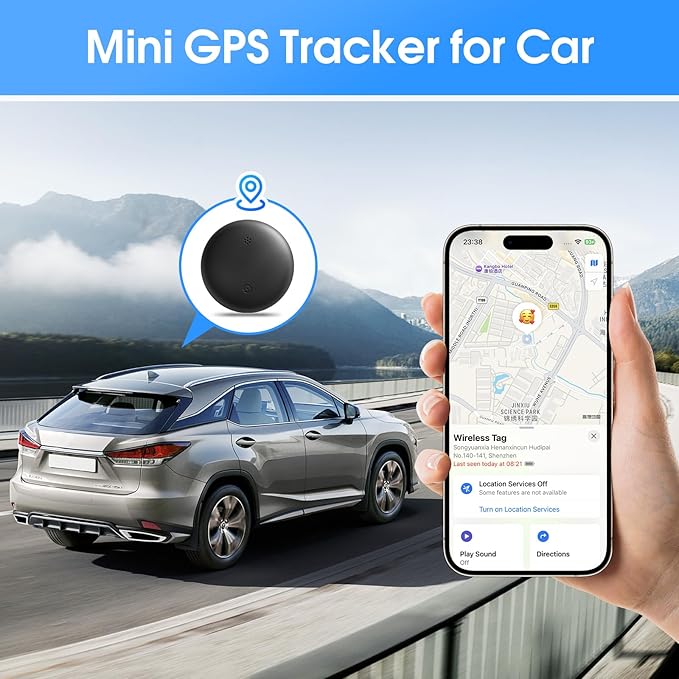 Mini GPS Tracker for Vehicles, Hidden Car Location Tracker w/Magnetic Case, Real Time Global Tracking, Item Finder for Pets, Keys, Wallets Works with Find My (iOS Only) No Monthly Fees, Black