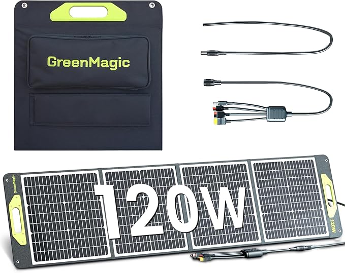 Greenmagic120W Portable Solar Panel 19V, 120W Foldable Solar Panels Kit with Adjustable Kickstands, Waterproof IP65 for Camping, Outdoor, Power Station,RVS