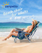 ZENPETIO Beach Chair, Camping Chair for Adults, Reclining Backpack Chair for Pool, Beach, Camping, Outdoors