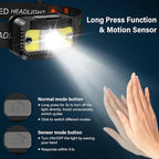 Headlamp Rechargeable, Ultra Bright LED Head Lamp Flashlight with White Red Light, 2 Pack Motion Sensor Waterproof Headlight, 8 Modes Lights for Camping Fishing Running