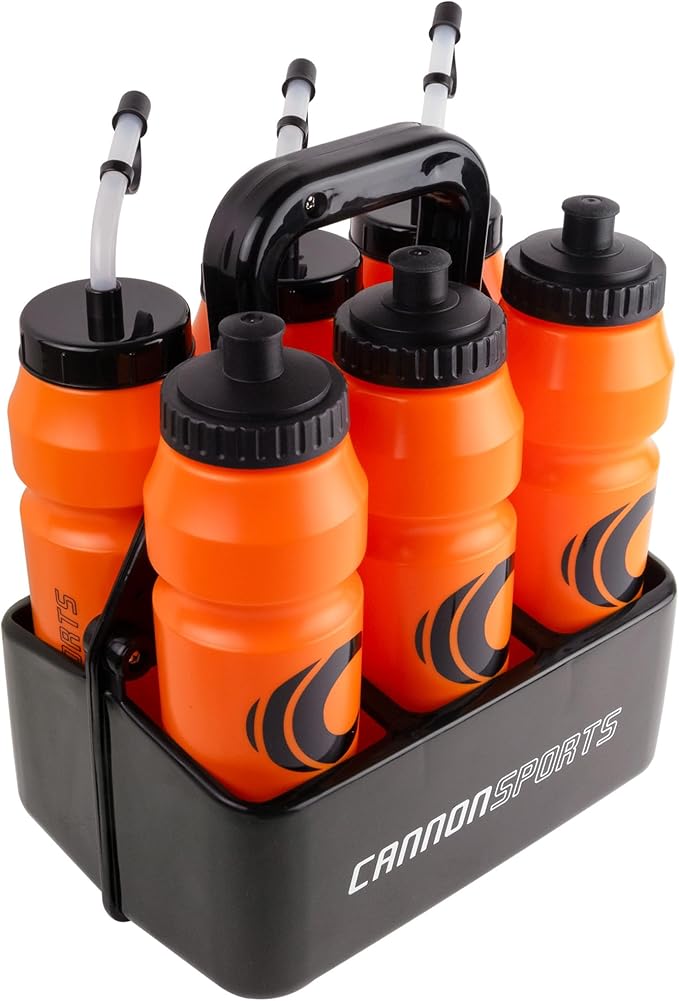 Cannon Sports 1 Liter Sports Water Bottle, BPA-Free, 34oz Capacity, Large Mouth, 2 lids (Straw & Squeeze) with Carrier, Great For Helmet Sports Such As Hockey, Lacrosse, Football, Boxing (Orange)