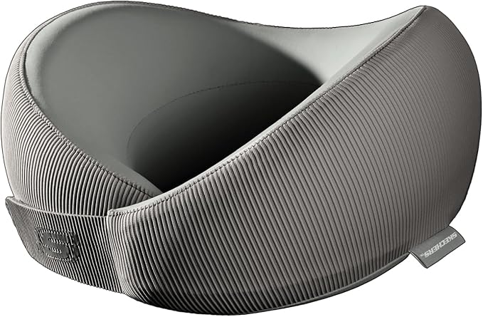Skechers Memory Foam Neck Pillow, Comfortable & Breathable Travel Pillow,Neck Pillow Airplane for Travel, Car Rides, Home, and Office Use, Ergonomic Design for Men and Women,Grey