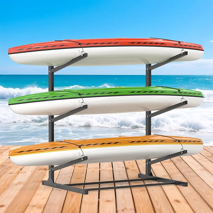 Kayak Storage Rack, Heavy-Duty Freestanding Kayak Racks for outdoor and Indoor storage, Kayak Stand for Garage, Rust-Proof Powder Coated Steel Kayak Holder for Canoes, Surfboards, Paddleboards,