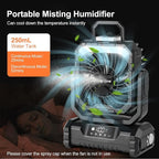 Odoland Portable Misting Fan with Light, 30000mAh Rechargeable Battery Camping Fan with 2 Spray Mister, Outdoors Tent Ventilador with Remote and Hook for Indoor Cooling Hiking Patio, Black