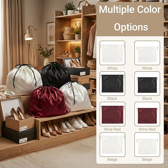 Q&J Fabric Co. 6 Pack Satin Dust Bag 19.7x23.6 inch White 100% Polyester Silk Bag Purse Dust Bag Shoe Bags for Closet Purse Protector Bag Dust Covers for Purses