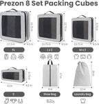 8 Set/6 Set/4 Set Compression Packing Cubes for Travel, Lightweight Vacation Travel Essentials, Travel Accessories for Suitcase Organizer Bags Set, Durable Luggage Organizer